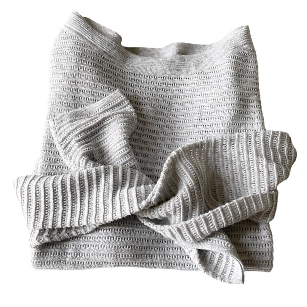 One Grey Day Revolve NWOT Grey Cotton Pointelle Long Sleeve Boat Neck Sweater XS